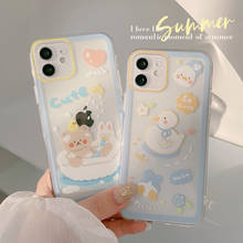 Retro smile wash bath bear kawaii Japanese Phone Case For iPhone 13 11 12 Pro Max Xs Max XR 7 8 Plus 7Plus case Cute clear Cover 2024 - купить недорого