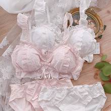 Ropa interior Sexy japonesa para mujer, conjunto de sujetador y bragas Kawaii, blanco y rosa de realce Bralette, lencería Floral, sujetador para mujer y bragas 2024 - compra barato