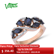 Vistoso-anéis de ouro femininos, anel brilhante de ouro rosé 585, safira azul com diamante, joias finas para casamento e noivado 2024 - compre barato