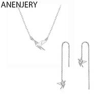 ANENJERY Silver Color Paper Crane Jewelry Set Simple Silver Long Ear Chain Earrings Necklace Jewelry Sets For Women Gift 2024 - buy cheap