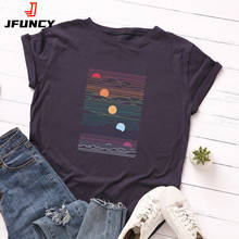 Jfuncy sunrise print plus size feminino solto camisetas 100% algodão verão camiseta mulher camisas moda casual kawaii mujer tshirt 2024 - compre barato