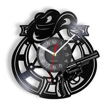 Cowboy Bandit Revolver Pistols Weapons Hat Western Home Decor Wall Clock Outlaw Cowboy Hat and Revolver Vinyl Record Wall Clock 2024 - buy cheap