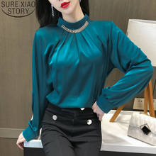Blusa de chiffon feminina, elegante, para escritório, para mulheres, manga comprida, colarinho, 2021, cor sólida, plus size, 13027 2024 - compre barato