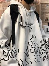 Autumn And Winter Korean Version Of Ins Harajuku Bf Street Hip-Hop Retro Flame Print Loose Hooded Plus Velvet Dweater Tide Tops 2024 - buy cheap