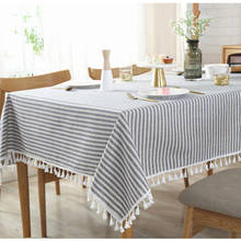 Striped Linen Tablecloth with Tassel Plain Tea Table Cover Tablecloth Rectangular Table Decor Elegant Table Cloths Wedding Decor 2024 - buy cheap