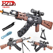 Bzda militar pubg airguns caça AK-47 assalto rifle blocos de construção moc fames rifle armas tijolos meninos brinquedos presentes natal 2024 - compre barato