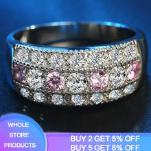 Anel de noivado original de prata 925 yanhui, anel de pedra cz aaa rosa cristal para mulheres de zircônio, joias de festa presente 2024 - compre barato