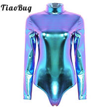 Womens Shiny Metallic Ballet Dance Gymnastic Leotard Bodysuit Stage Performance Costume Holographic Pole Dance Rave Clubwear 2024 - buy cheap