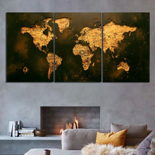 Cuadro de mapa del mundo dorado Vintage para decoración del hogar, pintura al óleo, arte de pared moderno, póster, 3 piezas 2024 - compra barato