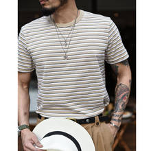 Мужская летняя футболка в полоску, с коротким рукавом и круглым вырезом, 210 г 2024 - купить недорого