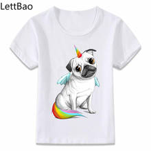 Camiseta infantil de unicórnio, gato e pug, camiseta para crianças, meninos e meninas, roupa casual 2024 - compre barato