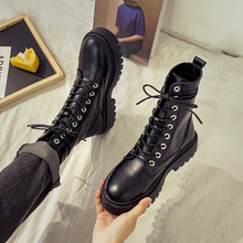 2022 New Fashion Women Boots  White Black PU Leather Suede Boots Round Toe Lace Up Shoes Woman Motorcycle Platform Boots 2024 - buy cheap