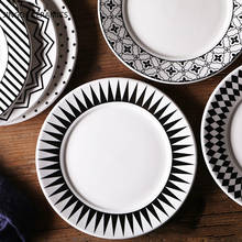 Louça geométrica preta e branca, criativa, prato de cerâmica, prato de sobremesa, prato de bolo, talheres, utensílios de mesa 2024 - compre barato