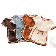 Conjunto de 2 prendas para bebé y niña, Pelele de manga corta acanalado de Color sólido, pantalones cortos, ropa para niño pequeño 2021 2024 - compra barato