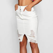 White High Waist Ripped Bodycon Denim Skirts Womens Midi Jeans Skirt Women Sexy Pencil Skirt 2024 - buy cheap