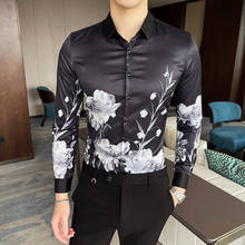 Camisa social masculina de manga comprida, camisa formal para negócios com estampas florais, moda de rua, 2021 2024 - compre barato