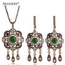 Madrry Alloy Metal Turkish Vintage Jewelry Sets Necklace & Earrings Resin Crystal Sculpture Flowers Antique Silver Color Bijoux 2024 - buy cheap