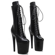 Leecabe-zapatos de Pole dancing, botas de plataforma de tacón alto, Punta cerrada, color negro brillante, 20CM/8 pulgadas 2024 - compra barato