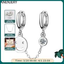 ANENJERY Silver Color Copper 1PC Minimalist Hollow Smile Double Ear Hole Hoop Earring With Zircon Chain Ear Jewelry S-E1045 2024 - buy cheap