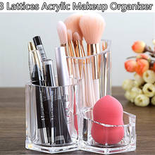 Plastic Makeup Brush Organizer Table 3 Lattices Transparent Cosmetics Storage Box Multi-functional Cosmetic Holder 2024 - buy cheap