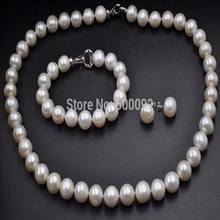 Free shipping 11-12mm 1 sets freshwater pearl 20" necklace  7.5" bracelet 2024 - buy cheap