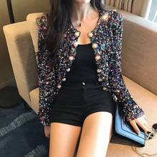 Colorful Glitter Sequins Embroidered Jacket Coat Slim Beaded Cardigan Blazers Long Sleeve Suits Pearls Buttons Crop Tops 2024 - buy cheap