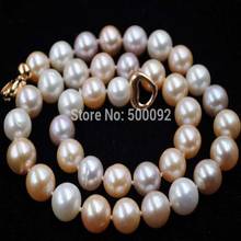 Natural 10-11mm near round white pink purple freshwater pearl necklace 2024 - buy cheap