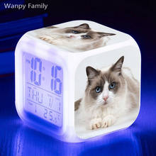 Gato bonito do animal de estimação despertador 7 cores brilhante digital despertador led tela grande tempo display data multifunções relógio eletrônico 2024 - compre barato