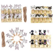 10 Pcs/Lot Kawaii Black and White Cat Wooden Clip Photo Paper Clothespin Craft Clips Party Decoration Clip with Hemp Rope 2024 - buy cheap