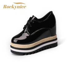 Women High Platform Shoes 2022 Autumn Wedges Casual Shoes 9CM Heels Waterproof Leather Shoes Thick Sole Trainers Women Sneakers 2024 - buy cheap
