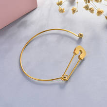 Brazaletes de acero inoxidable minimalistas para mujer, joyería de Color dorado, Pin grande de seguridad, cadena fina, geométrica, 2020 2024 - compra barato