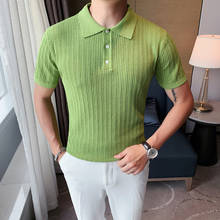 Summer Knitted Polo Shirts Men Solid Color Ice Silk Short Sleeve Polo Hombre Casual Slim Lapel Tee Tops Formal Social Clothes 2024 - buy cheap