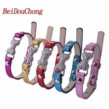 Wholesale Glitter Pu Leather Dog Collars Rhinestones Bone Accessory Pet Puppy Neck Strap For Small Dogs Cats Adjust 8-11'' 2024 - buy cheap