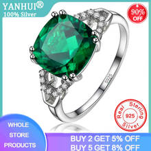Anel de prata 925 com pedra preciosa natural yanhui, anel nano esmeralda criado para mulheres 2024 - compre barato