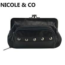NICOLE &amp; CO New Genuine Leather Coin Purse Sheepskin Change  Metal Hasp Closure Card Holder Rivet Wallets Zipper Small Bag Women