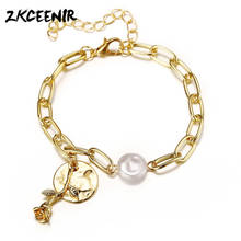 Fashion Brand Golde Charms Bracelets for Women Bracelet&Bangle Creative Retro Simple Pearl Disc Rose Bracelet Jewelry Wholesale 2024 - buy cheap