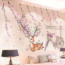 [Shijuekongjian] flores planta adesivo de parede diy veados animais decalques de parede para sala estar crianças quarto cozinha casa decoração 2024 - compre barato