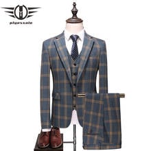 Plyesxale 2022 Mens's Plaid Suits Slim Fit Wedding Suits For Men 3 Piece Mens Suits With Pants 5XL Formal Terno Masculino Q384 2024 - buy cheap