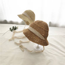 Модная кружевная детская шляпа, летняя Соломенная Шапка с бантом для маленьких девочек, Пляжная детская Панама, шляпа принцессы, детские шапки и кепки для детей, 1 шт. 2024 - купить недорого