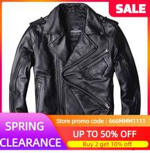 2022 Black Men American Motorcycle Style Leather Jacket Plus Size 4XL Genuine Natural Cowhide Autumn Slim Fit Biker's Coat 2024 - buy cheap