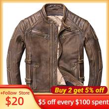 2022 Vintage Brown Motorcycle Style Genuine Leather Jacket Men Plus Size 5XL Real Cowhide Winter Slim Fit Biker‘s Natural Coat 2024 - buy cheap
