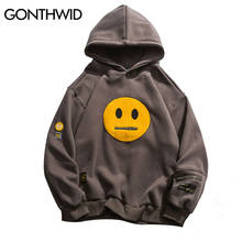 GONTHWID Zipper Pocket Smile Face Patchwork Fleece Hoodies Sweatshirts Streetwear Mens Hip Hop Casual Pullover Hooded Male Tops 2024 - buy cheap