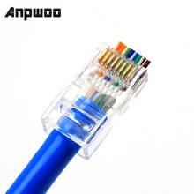 ANPWOO 20/50/100 шт RJ45 разъем 6U золото PlatedPass через Ethernet кабели модуль разъем сетевой RJ-45 с украшением в виде кристаллов головки Cat5 Cat5e 2024 - купить недорого