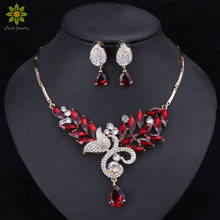 Conjuntos de joyería de moda para mujer nigeriana Color oro nupcial verde/rojo cristal boda Africana cuentas collar pendientes conjuntos 2024 - compra barato