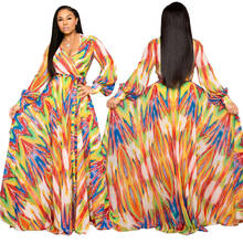 Женское Модное шифоновое платье макси с v-образным вырезом, сексуальное шифоновое платье с длинными рукавами, женское вечернее платье большого размера 2024 - купить недорого