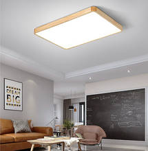 Luminária de teto quadrada de madeira moderna, luminária led de teto para quarto, cozinha, com controle remoto