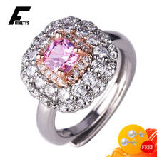 Luxo feminino anel de prata 925 jóias acessórios com zircão rosa pedras preciosas anéis de dedo aberto para presentes de festa de noivado de casamento 2024 - compre barato