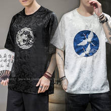 Chinese Style Dragon Embroidery Cotton Shirts Men Casual Fashion Short Sleeve T-shirt Retro Hanfu Tee Tops Korean Streetwear 2024 - buy cheap