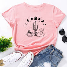 Fase da lua cactus plantas gráfico t para as mulheres de algodão manga curta t mulher camisetas camisa feminina topos roupas verão topo 2024 - compre barato