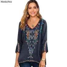 KHALEE YOSE Boho Embroidery Blouses Shirt Cotton Spring Autumn Vintage Mexican Shirt Long Sleeve 3xl Women Ladies Ethnic Top 2024 - buy cheap